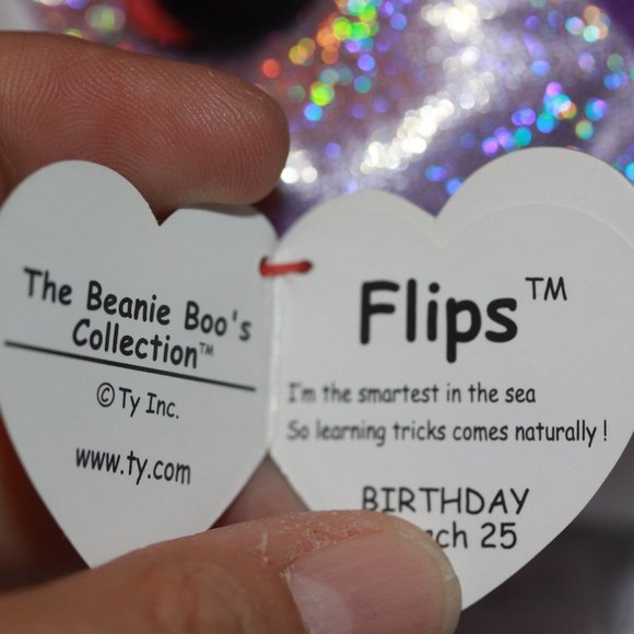 Ty Beanie Boos Flips the Dolphin Purple & Silver 6” Plush Stuffed Animal 2014 - Picture 3 of 3